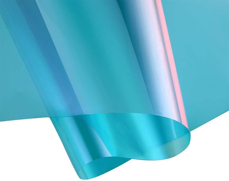 SUMAGITIN Transparent Decorative Window Film Anti UV Colorful Adhesive Vinyl Heat Insulation Solar Window Tinting Sheets Glass Film for Christmas Home Decoration, 17.7Inch x 78.7Inch, Blue - Image 2