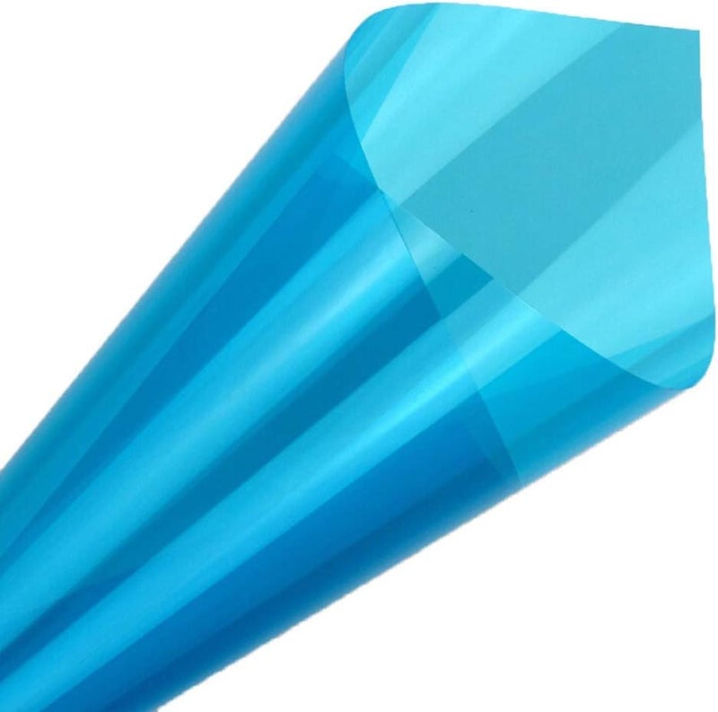 SUMAGITIN Transparent Decorative Window Film Anti UV Colorful Adhesive Vinyl Heat Insulation Solar Window Tinting Sheets Glass Film for Christmas Home Decoration, 17.7Inch x 78.7Inch, Blue - Image 3