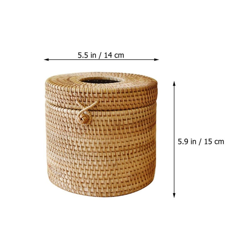 Handwoven Rattan Tissue Box Holder Round Napkin Storage Box Decorative Multi Functional For Living Room Bedroom - Image 3