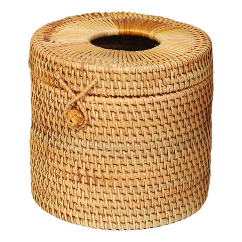 Handwoven Rattan Tissue Box Holder Round Napkin Storage Box Decorative Multi Functional For Living Room Bedroom - Image 2