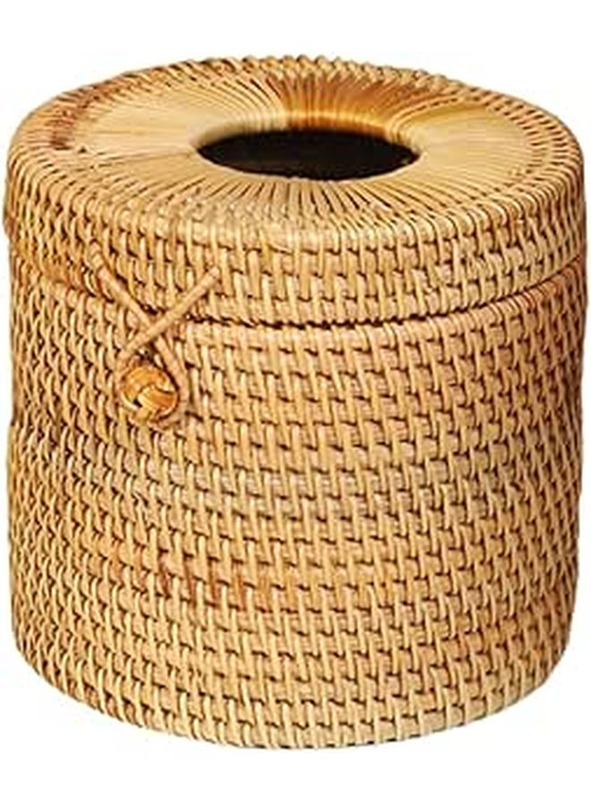 Handwoven Rattan Tissue Box Holder Round Napkin Storage Box Decorative Multi Functional For Living Room Bedroom - Image 1
