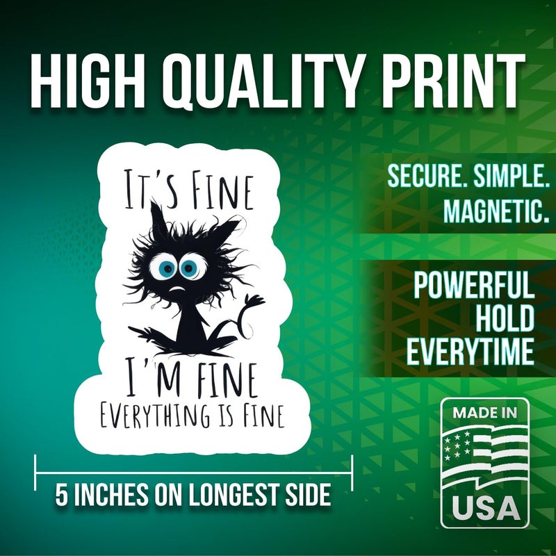 Printlabz 2 Pack 5" Black Cat Fine I'm Fine Magnet - Thick Strong Magnet - Made in USA - Image 2