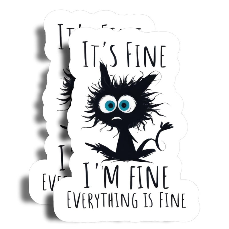 Printlabz 2 Pack 5" Black Cat Fine I'm Fine Magnet - Thick Strong Magnet - Made in USA - Image 1