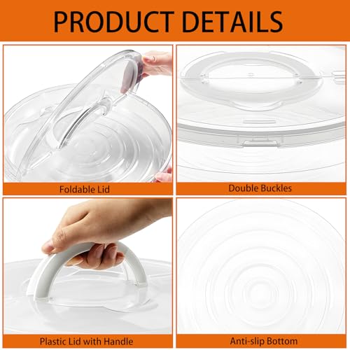 Zmpkhba 2 Pack 12 Inch Food Storage Container with Lid and Handle, Round Plastic Pizza Slice Storage Container, Reusable Pie Carrier Keeper for Food Cake Cheesecake, Clear - Image 3