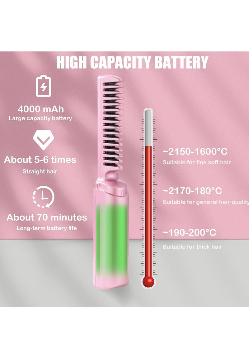 1pc Mini Rechargeable Hair Straightener Cordless Hair Straightener Brush Three Temperature Adjustments Flat Iron Hot Comb (Pink) - Image 3