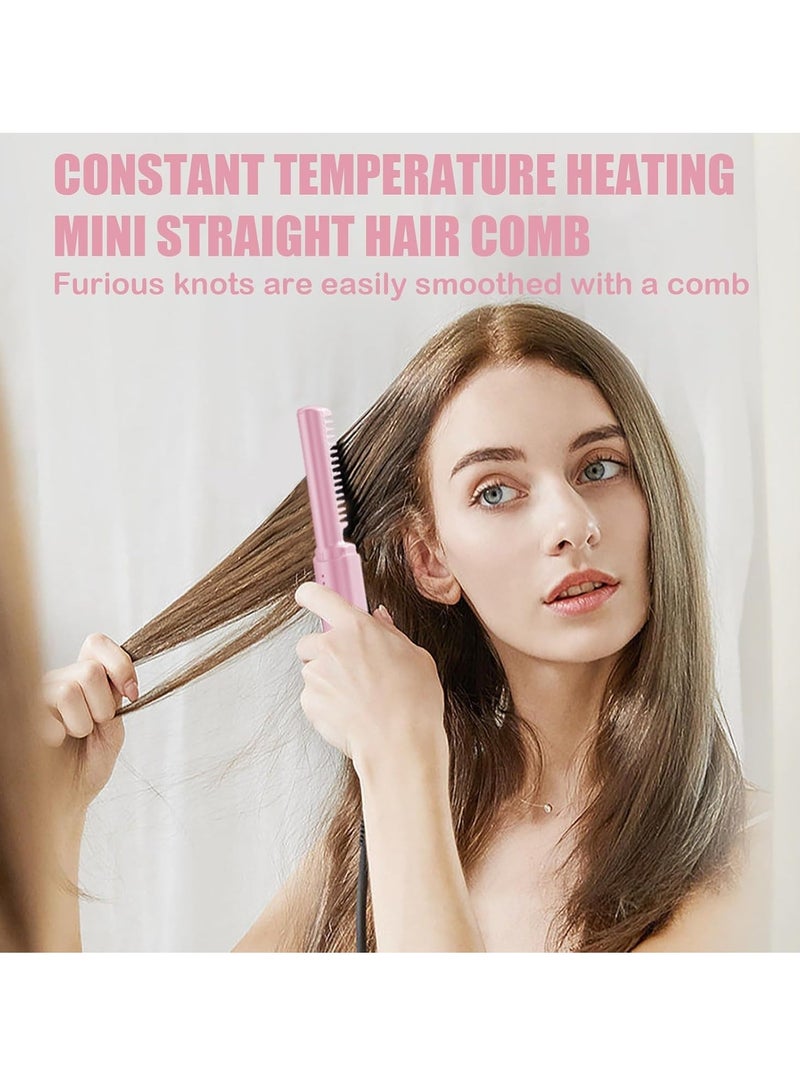 1pc Mini Rechargeable Hair Straightener Cordless Hair Straightener Brush Three Temperature Adjustments Flat Iron Hot Comb (Pink) - Image 5