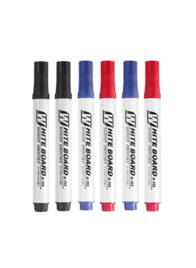 Generic 6 Pcs Whiteboard Pen Erasable Marker Red, Blue And Black Refillable Ink Drawing Pen - Image 1