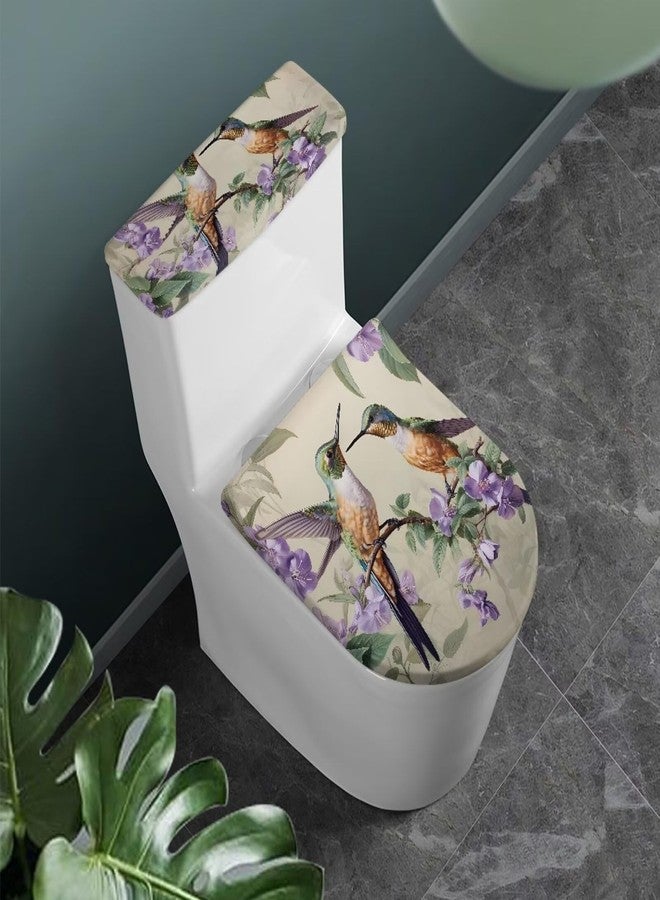 Vanideaoty Hummingbird Toilet Seat Cover Elongated Floral Toilet Lid Cover Blue Novelty Replacement Bathroom Accessories - Image 2