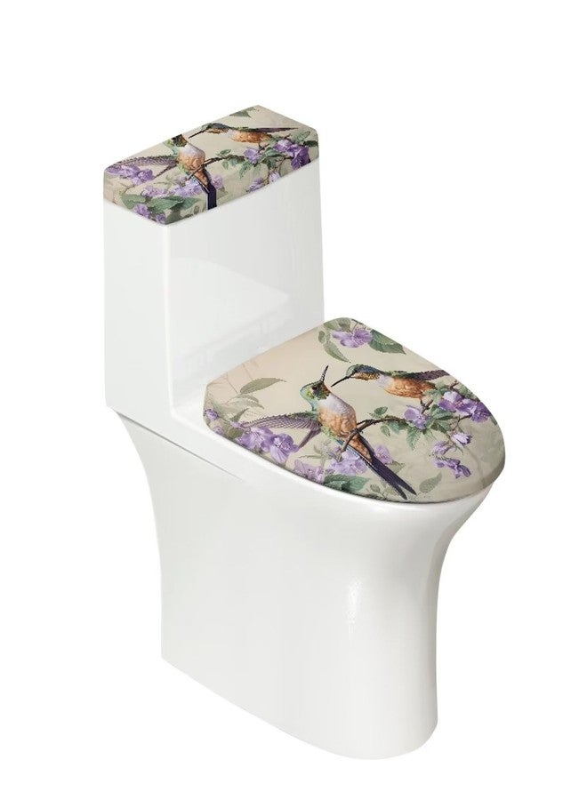Vanideaoty Hummingbird Toilet Seat Cover Elongated Floral Toilet Lid Cover Blue Novelty Replacement Bathroom Accessories - Image 1