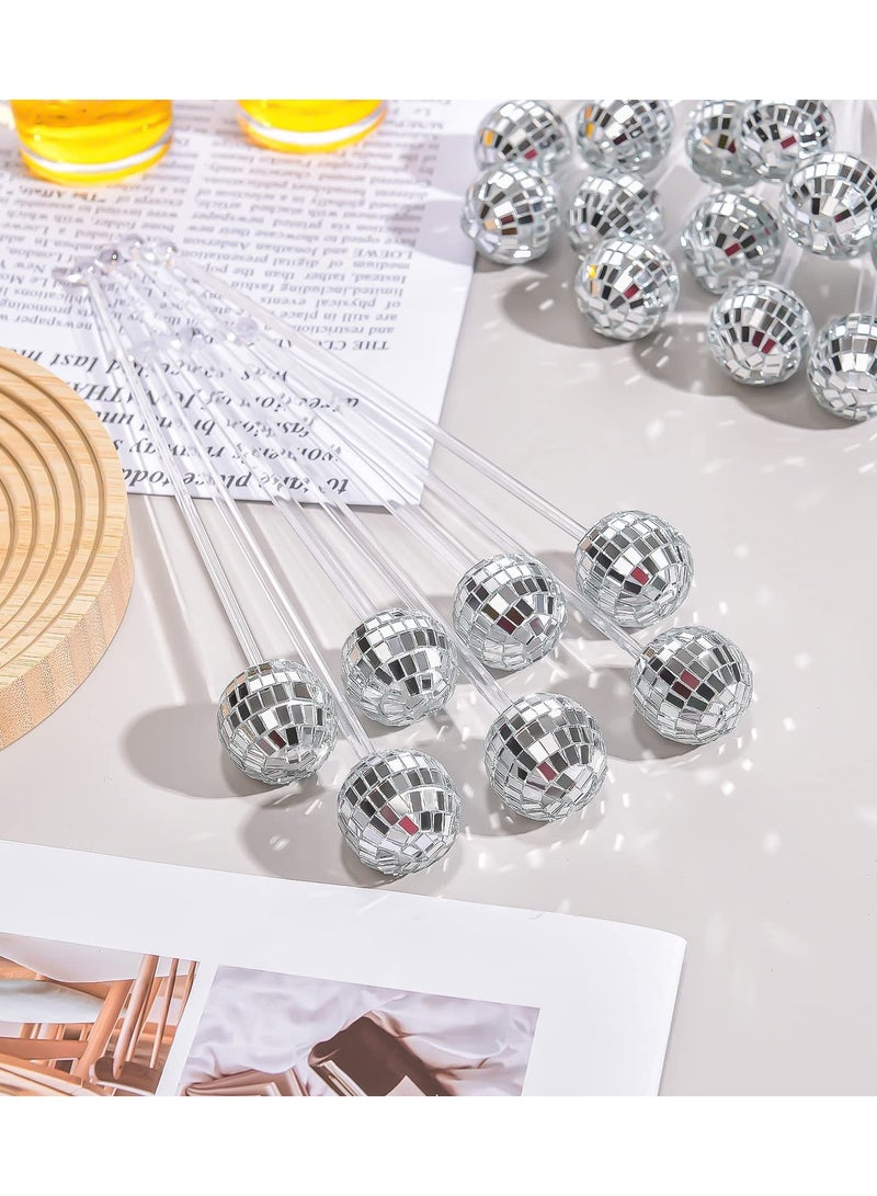 Y&D 24 Pcs Disco Balls Cocktail Stirrers, Plastic Round Top Swizzle Sticks, Cake Pops Mirror Ball Coffee Beverage Stirrers for Home/Bar/Coffee Shop Use/Cafe (Transparent) - Image 5
