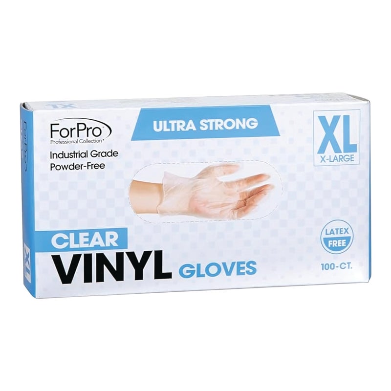 ForPro Professional Collection ForPro Disposable Vinyl Gloves, Clear, Industrial Grade, Powder-Free, Latex-Free, Non-Sterile, Food Safe, 2.75 Mil. Palm, 3.9 Mil. Fingers, X-Large, 100-Count - Image 1