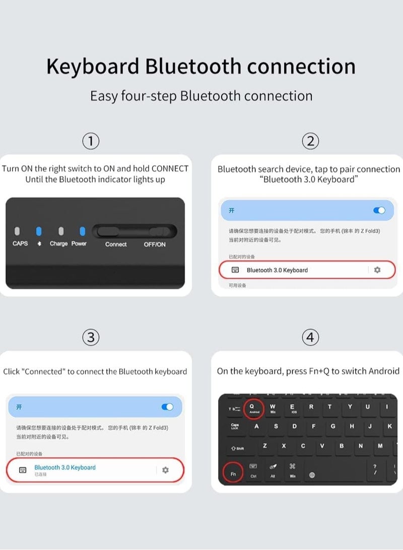 بلو فاير غطاء لوحة مفاتيح بلوتوث 2 في 1 للآيفون والأندرويد - مع قلم ستايلس وقابل للفصل، غطاء جلدي فاخر مع حامل قابل للتعديل، شاشة كبيرة، بطارية تدوم 100 ساعة، شحن نوع C، أسود - Image 2