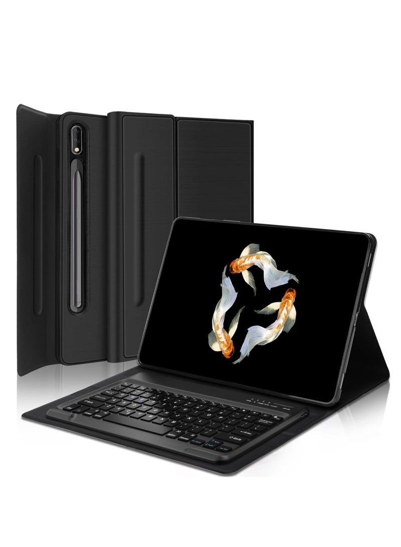 بلو فاير غطاء لوحة مفاتيح بلوتوث 2 في 1 للآيفون والأندرويد - مع قلم ستايلس وقابل للفصل، غطاء جلدي فاخر مع حامل قابل للتعديل، شاشة كبيرة، بطارية تدوم 100 ساعة، شحن نوع C، أسود - Image 5