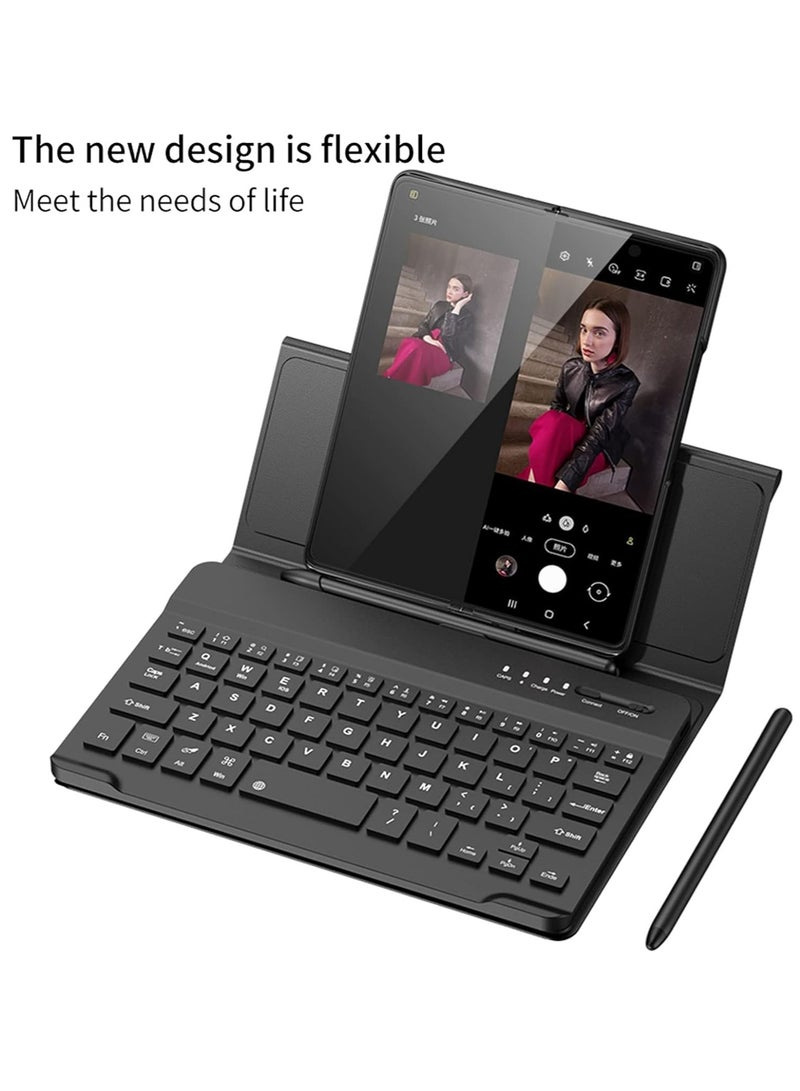بلو فاير غطاء لوحة مفاتيح بلوتوث 2 في 1 للآيفون والأندرويد - مع قلم ستايلس وقابل للفصل، غطاء جلدي فاخر مع حامل قابل للتعديل، شاشة كبيرة، بطارية تدوم 100 ساعة، شحن نوع C، أسود - Image 3
