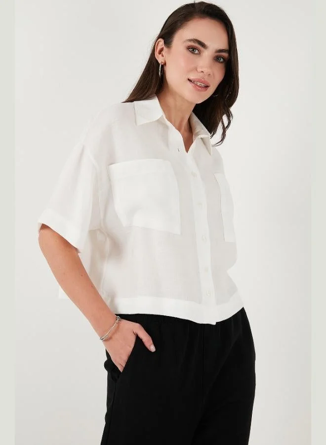 ليلا قميص نسائي بأكمام قصيرة وتفاصيل جيوب مقاس عادي