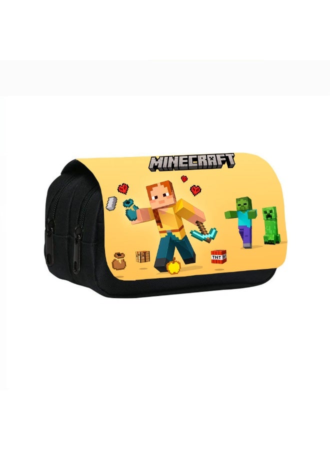 ماين كرافت مطبوعة طبقة مزدوجة مقلمة ماين كرافت قلم رصاص حقيبة أدوات مكتبية لطلاب المدارس الابتدائية والمتوسطة - Image 1