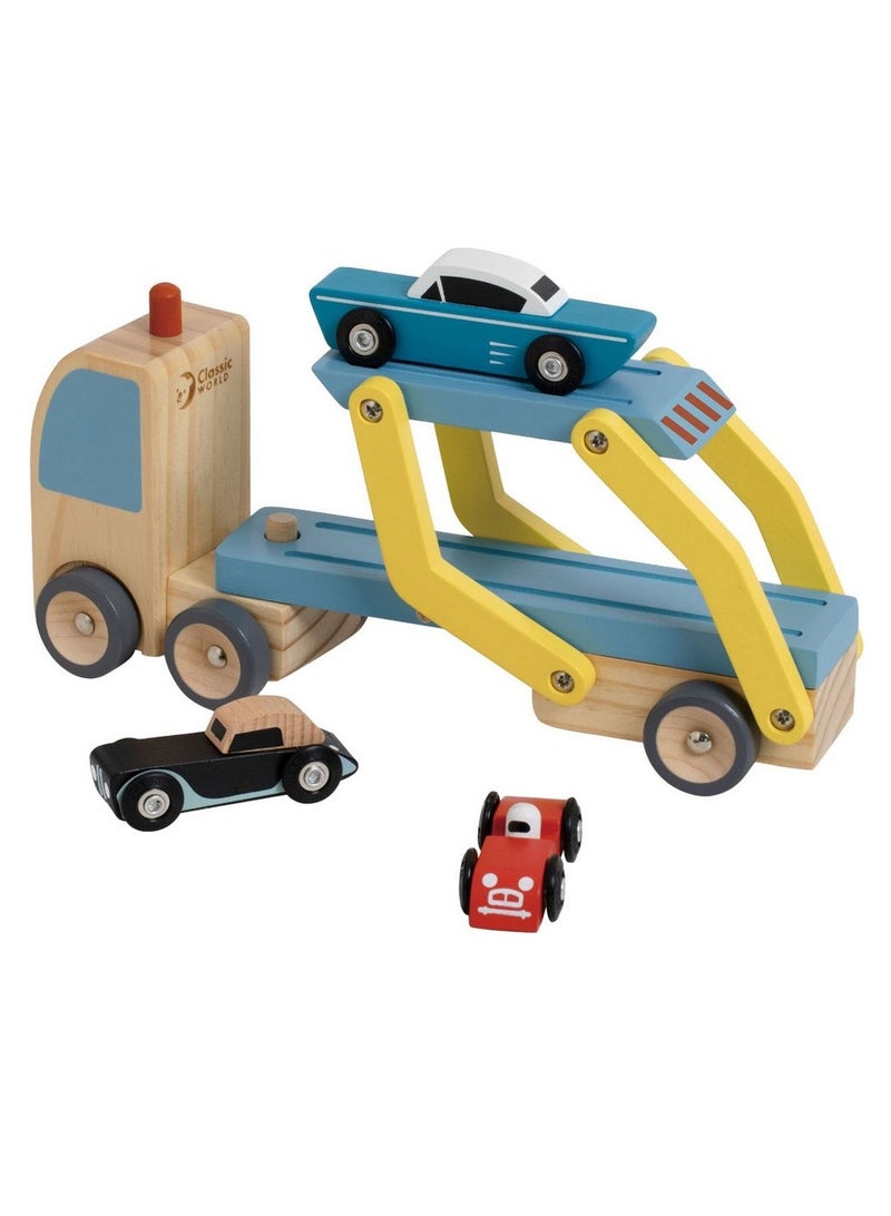 Classic World Car Transporter Truck – Wooden Toy Transporter, Car Carrier Playset, Educational Toy, Pretend Play, Interactive Learning, Vehicle Set - Image 2