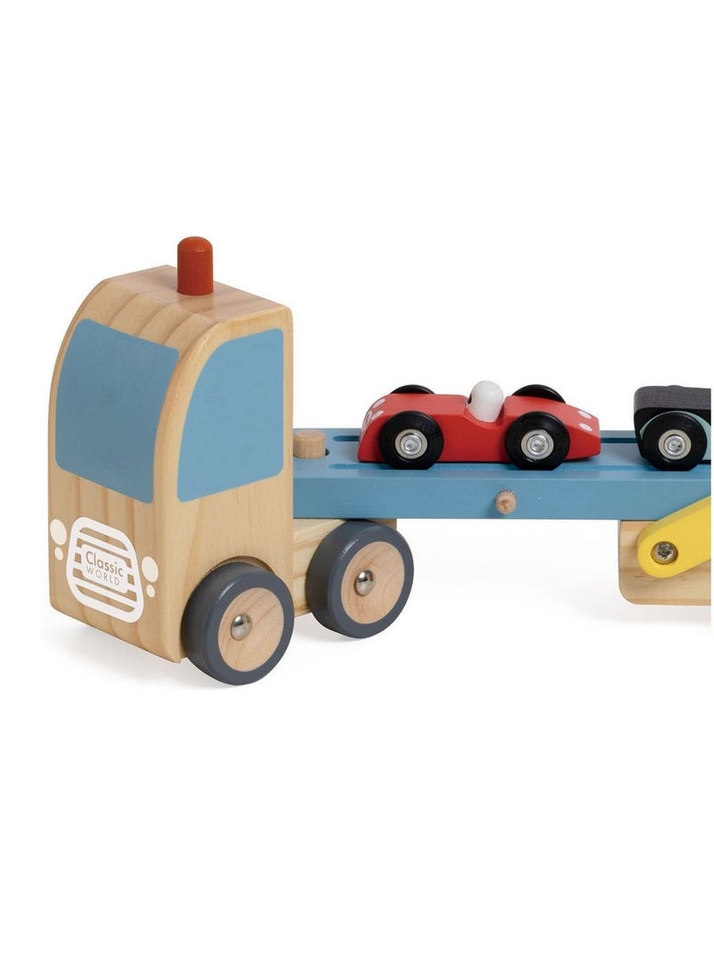 Classic World Car Transporter Truck – Wooden Toy Transporter, Car Carrier Playset, Educational Toy, Pretend Play, Interactive Learning, Vehicle Set - Image 4
