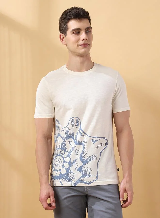 Dennis Lingo Men's Marshmallow 100% Cotton Printed Regular Fit T-Shirt