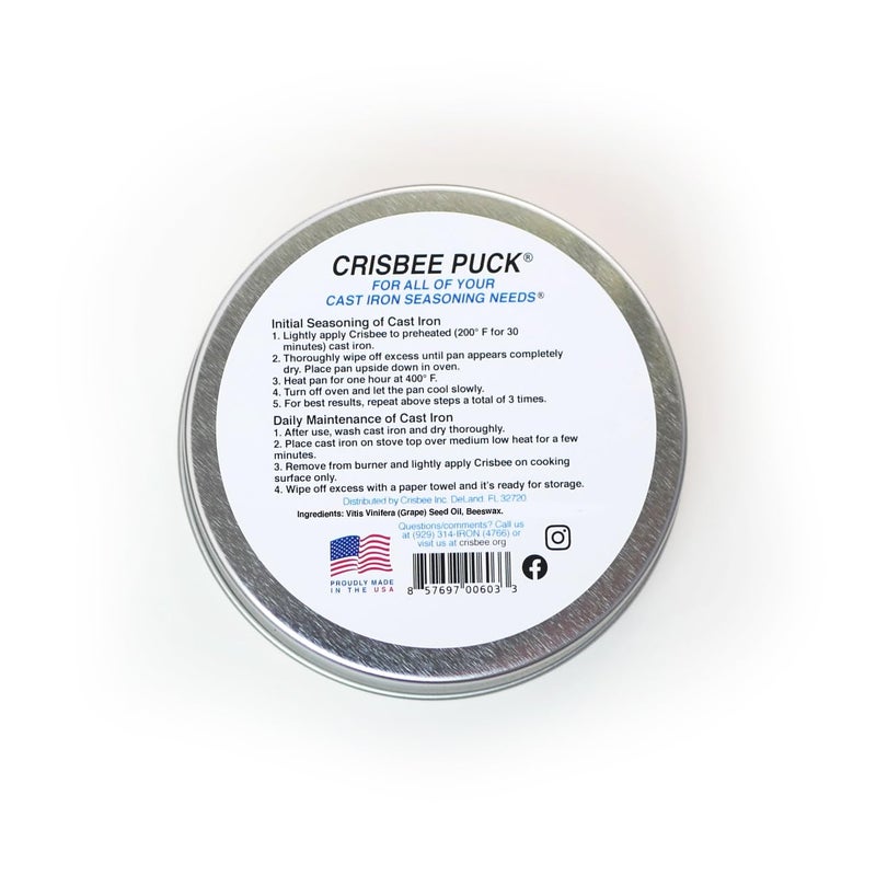 Crisbee Puck® Cast Iron and Carbon Steel Seasoning - Family Made in USA - The Cast Iron Seasoning Oil & Conditioner Preferred by Experts - Maintain a Cleaner Non-Stick Skillet - Image 2