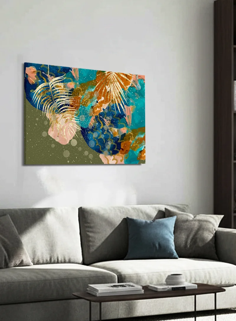 لوحة لوحة كانفاس على إطار خشبي بتصميم تجريدي لأوراق نباتية استوائية