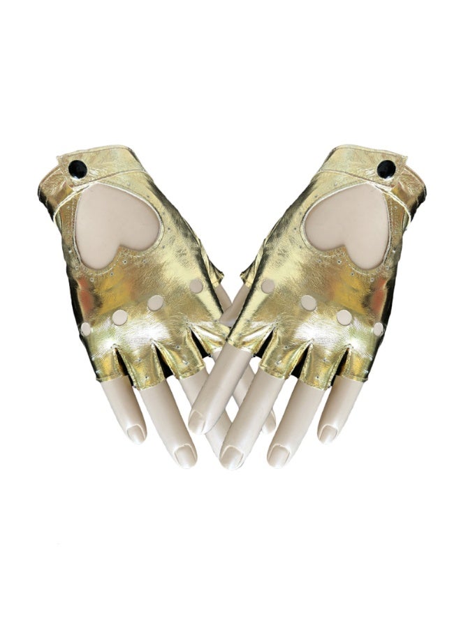 قفازات الحب نصف الإصبع أداء قفازات الهيب هوب النسائية مقاس واحد أداء المشي مقترن بقفازات مجوفة نسائية (ذهبي) - Image 3