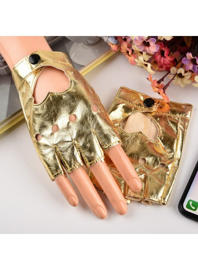 قفازات الحب نصف الإصبع أداء قفازات الهيب هوب النسائية مقاس واحد أداء المشي مقترن بقفازات مجوفة نسائية (ذهبي) - Image 4