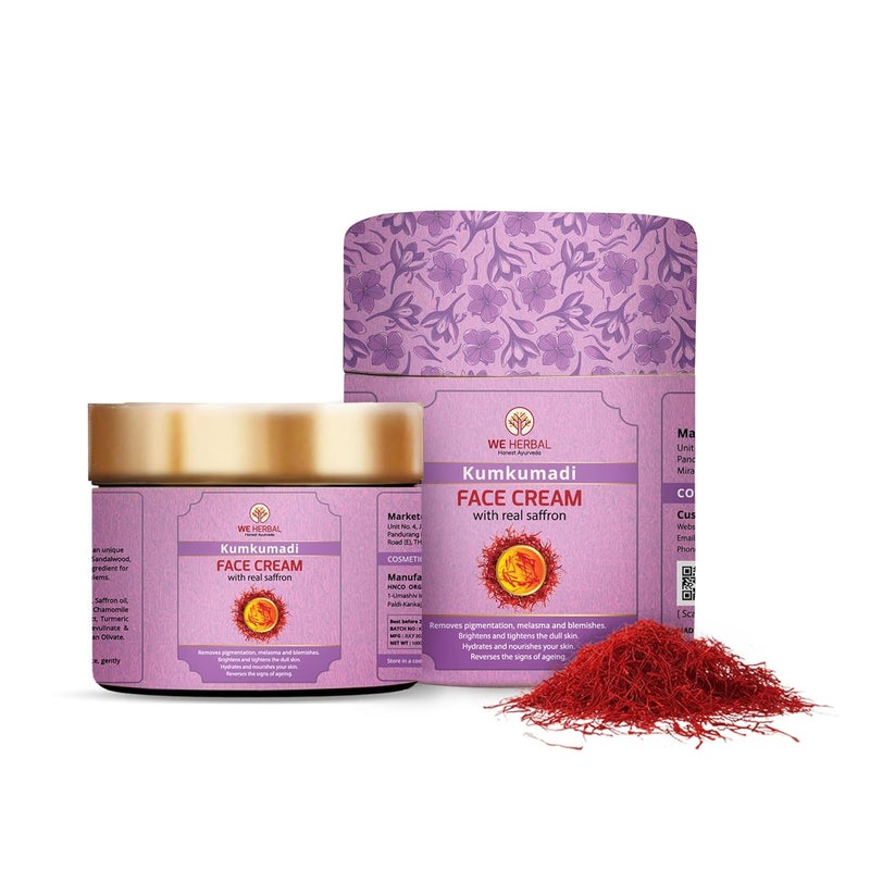 We Herbal  Honest Ayurveda Kumkumadi Face Cream For Fairness Glow Skin Brightening  Tightening No Artificial Chemicals Fragrance  Colour 100Gms - Image 1