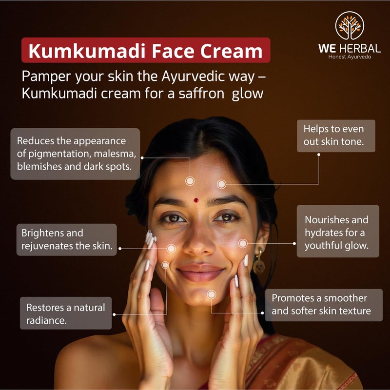 We Herbal  Honest Ayurveda Kumkumadi Face Cream For Fairness Glow Skin Brightening  Tightening No Artificial Chemicals Fragrance  Colour 100Gms - Image 3