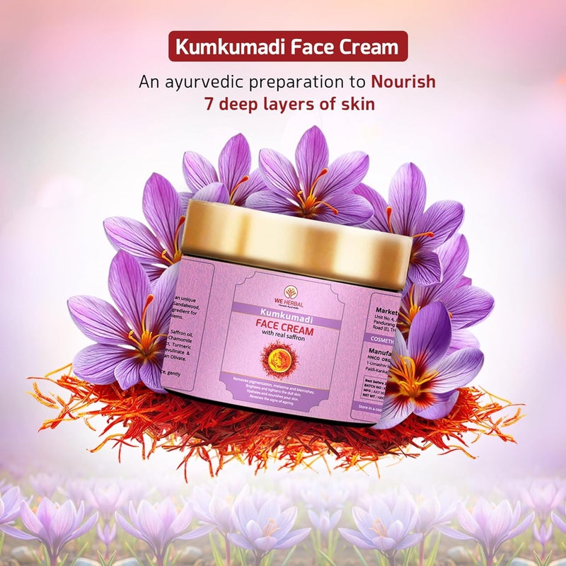 We Herbal  Honest Ayurveda Kumkumadi Face Cream For Fairness Glow Skin Brightening  Tightening No Artificial Chemicals Fragrance  Colour 100Gms - Image 2