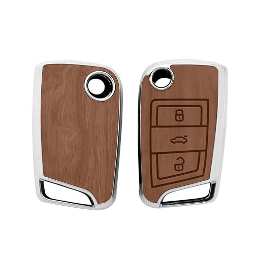 keyzone Woodgrain TPU Key Cover & Keychain for Volkswagen Virtus, Tiguan, T-Roc, Taigun, Jetta, Skoda Octavia, Karoq, Superb, Kodiaq, Slavia Flip Key (Walnut Brown) - Image 2