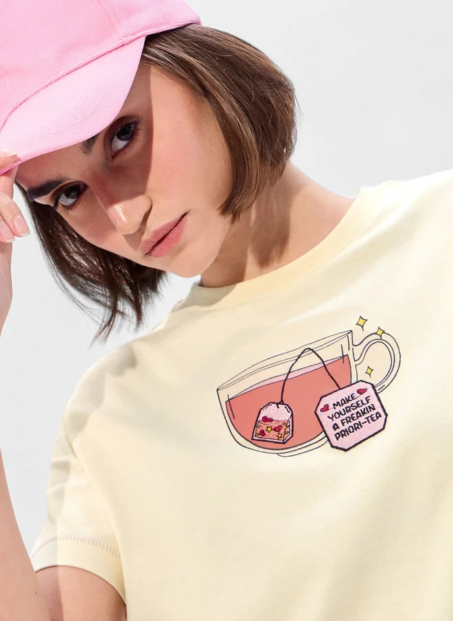 The Souled Store  The Souled Store Women's Relaxed Fit Printed Yellow T-Shirt  | Best Price UAE
