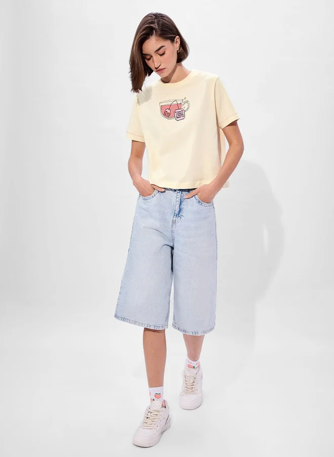 The Souled Store  The Souled Store Women's Relaxed Fit Printed Yellow T-Shirt  | Best Price UAE