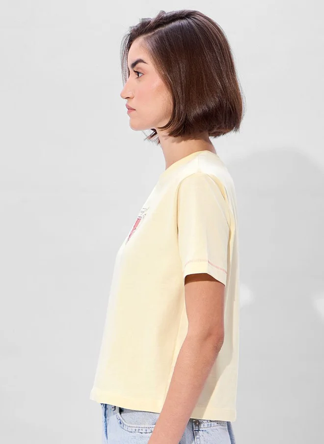 The Souled Store  The Souled Store Women's Relaxed Fit Printed Yellow T-Shirt  | Best Price UAE