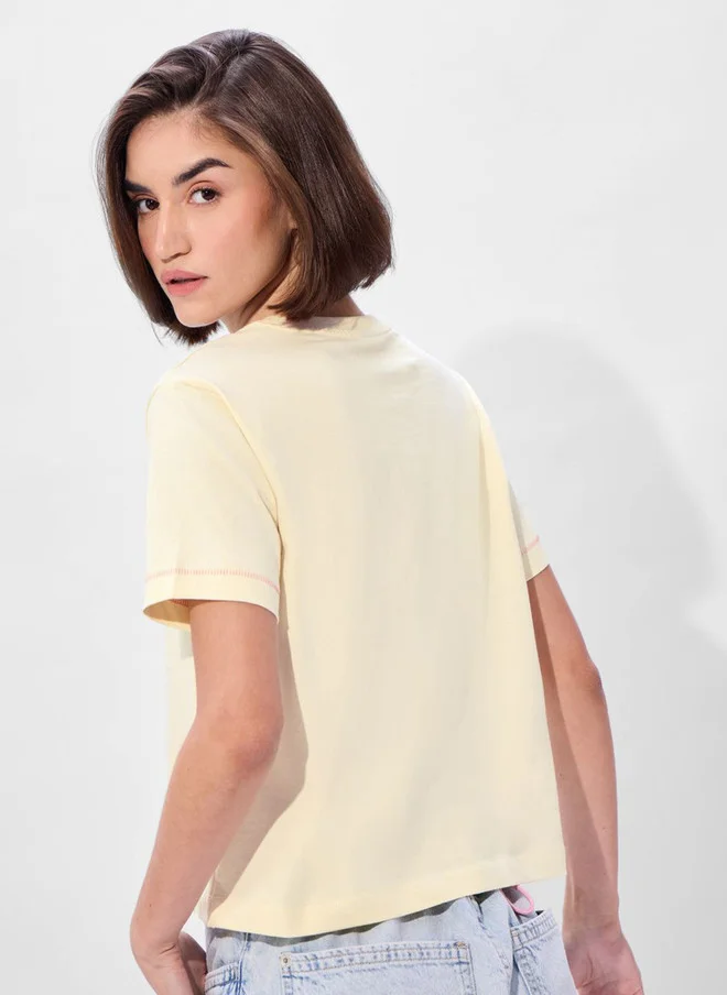 The Souled Store  The Souled Store Women's Relaxed Fit Printed Yellow T-Shirt  | Best Price UAE