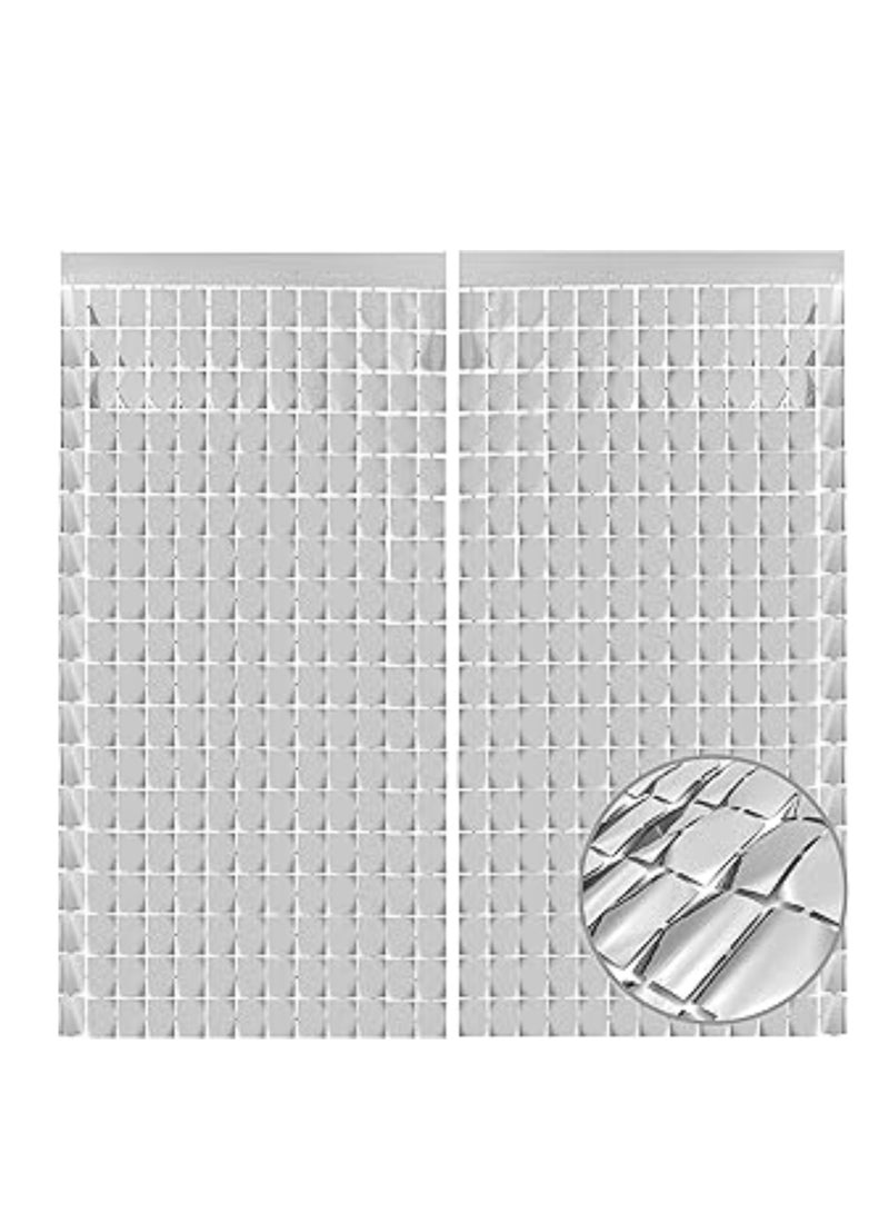Boxwoods 2 PCS Of Silver Square Shape Metallic Foil Tinsel Curtain Streamers for Graduation Party Decoration - Image 1