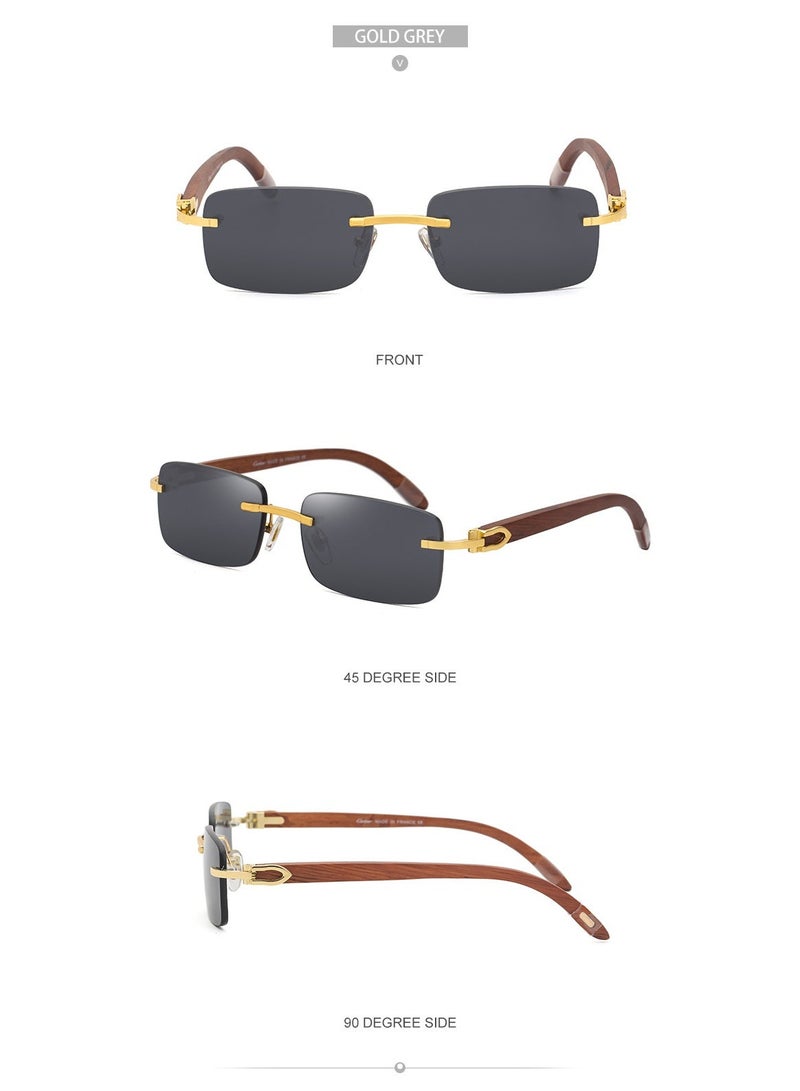 Rimless Wood Temple Sunglasses for Men, UV400 Protection, Anti-Sweat Log Legs, Fashion Eyewear for Driving, Office & Daily Wear - Image 4