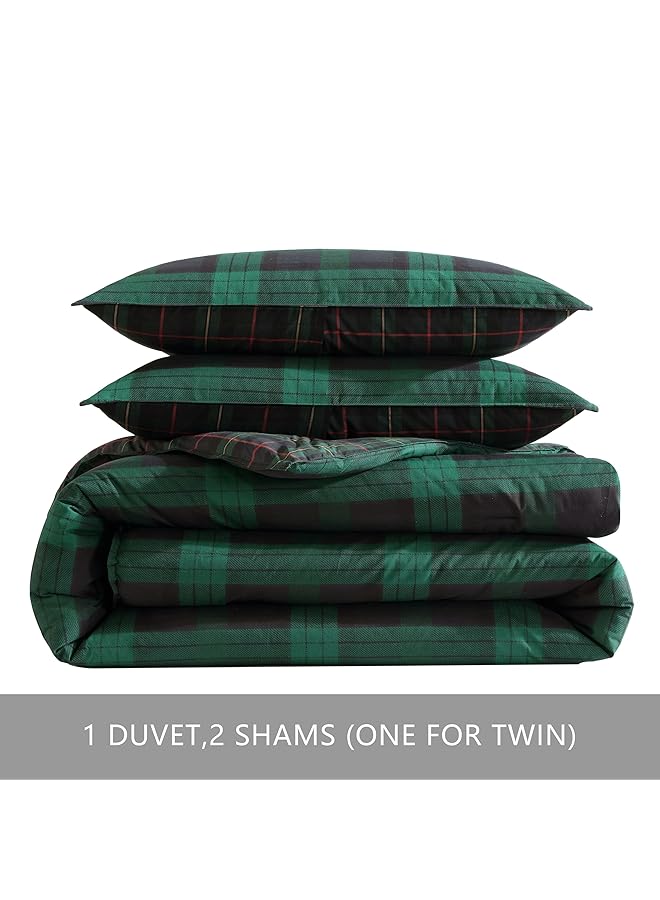 Eddie Bauer Queen Duvet Cover Set Reversible Cotton Bedding With Matching Shams Plaid Home Decor With Button Closure Woodland Tartan Green Queen  - Image 5