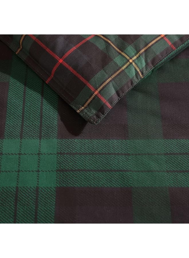 Eddie Bauer Queen Duvet Cover Set Reversible Cotton Bedding With Matching Shams Plaid Home Decor With Button Closure Woodland Tartan Green Queen  - Image 3