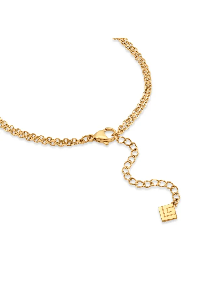 غاي لاروش Nina Gold-Plated Necklace with Running Logo, Mother of Pearl & Crystals