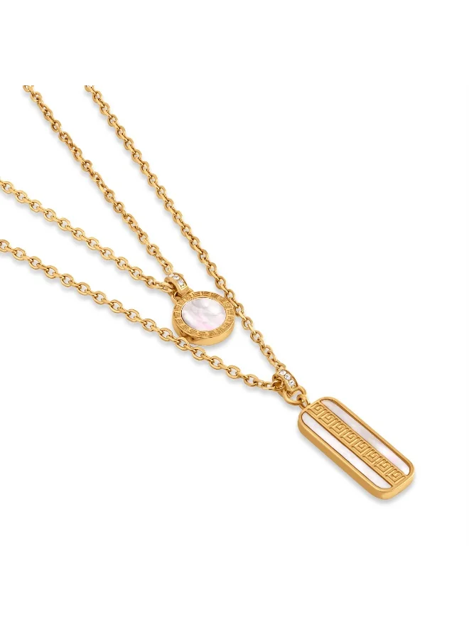 غاي لاروش Nina Gold-Plated Necklace with Running Logo, Mother of Pearl & Crystals