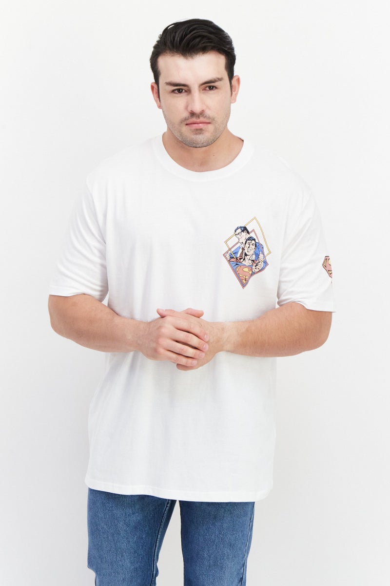 DC Comics تي شيرت رجالي بأكمام قصيرة بياقة دائرية مطبوع، أبيض - Image 1