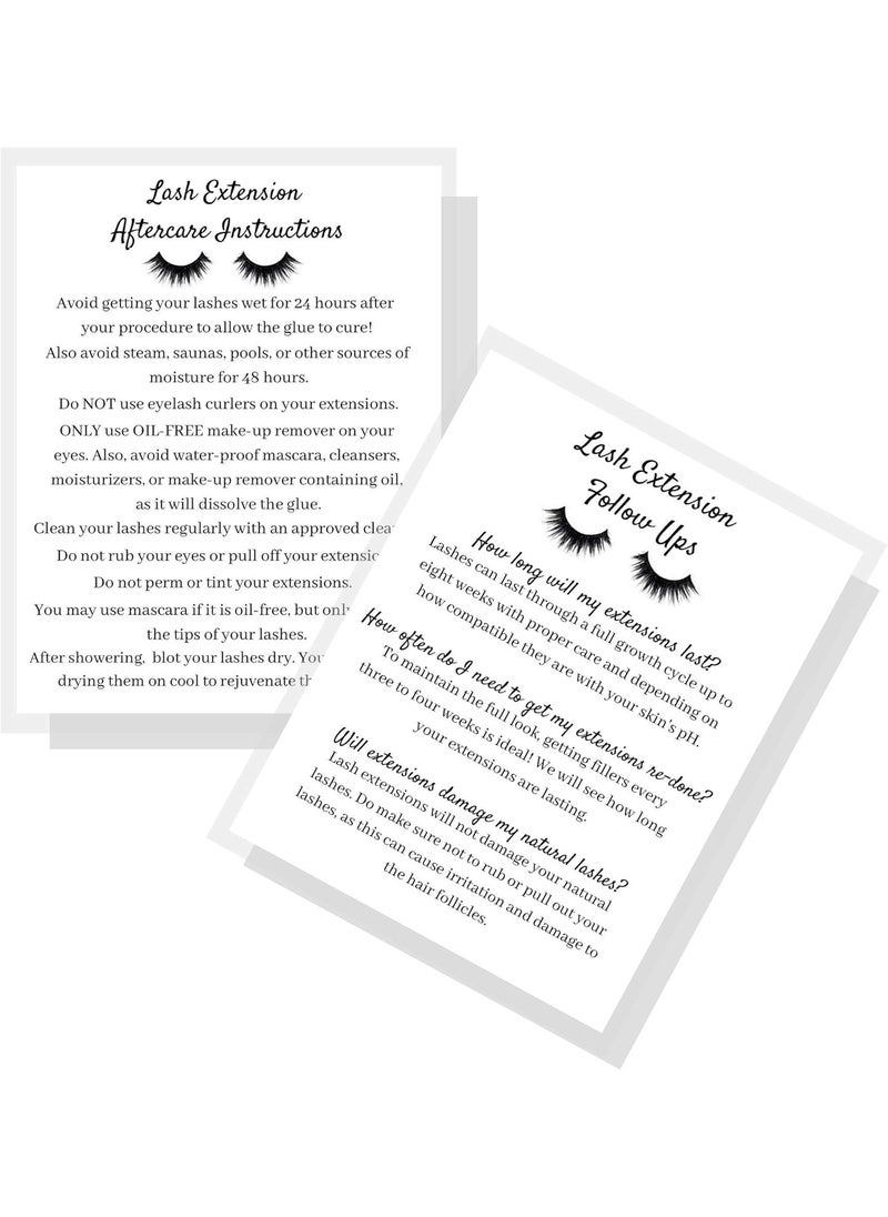 Cosmetology Supply Lash Extension Aftercare Instruction Cards for Clients | Post Card Size 4.25 x 5.5” inches | 30 pack | Minimalist Black and White for Lash Artist Techs Client Business Cards 