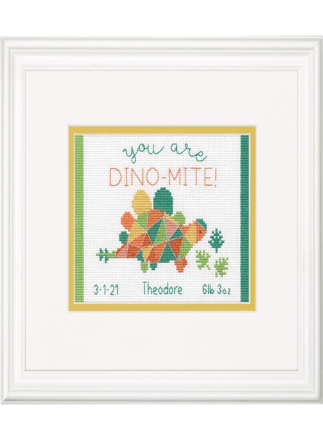 Dimensions 70-65210 Dino-Mite Baby Birth Record Counted Cross Stitch Kit, 14 White Aida, 7'' x 5' - Image 4