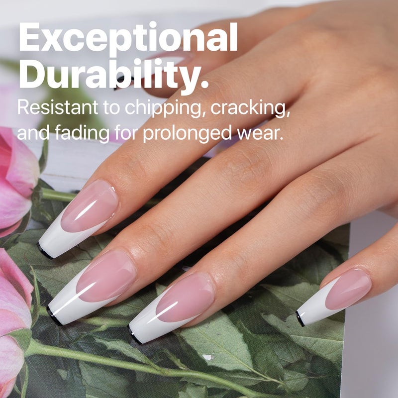 SXC Cosmetics French Tip Press On Nails Pink Series, Medium Coffin X-Pro Tips Starter Kit - Image 5