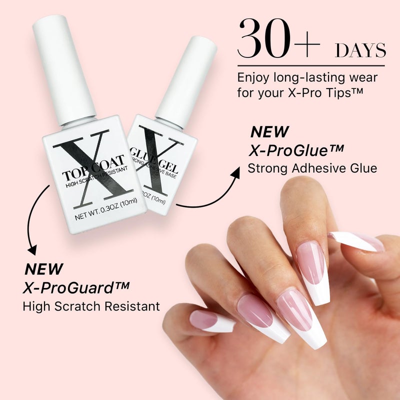 SXC Cosmetics French Tip Press On Nails Pink Series, Medium Coffin X-Pro Tips Starter Kit - Image 4