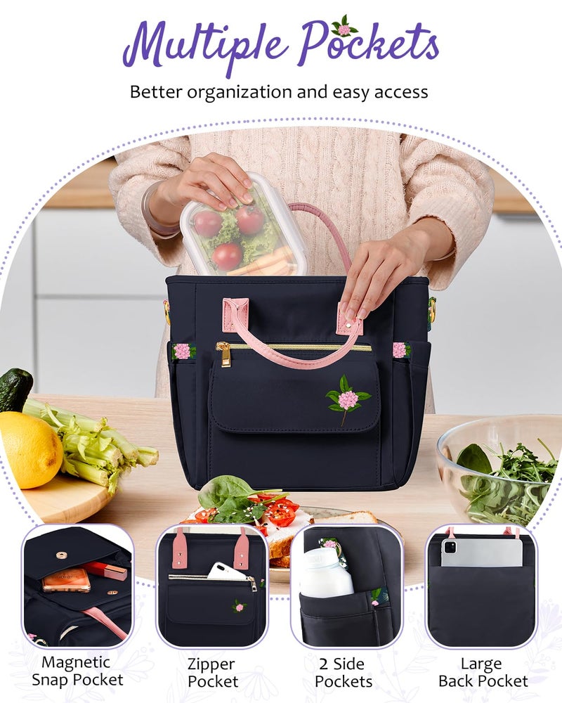 GLORIEROO Deluxe Insulated Lunch Box Bag Women - Leakproof Waterproof Cooler with Multi Pockets Removable Strap for Work Picnic - Teacher Mothers Day Christmas Birthday Gifts - Image 5