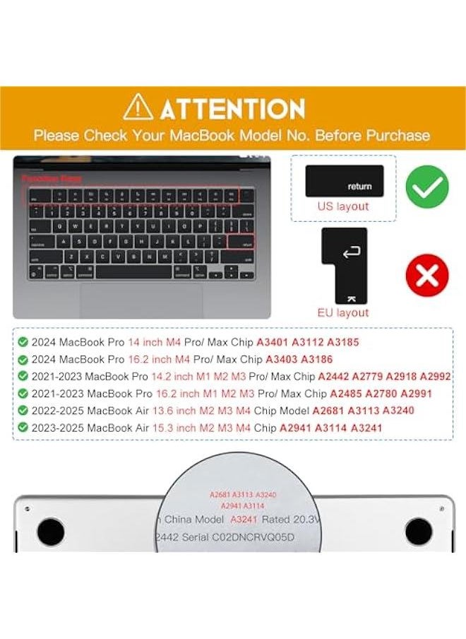 Arabest Black Keyboard Cover for 2025 2024 2023 MacBook Air 13.6/15 Inch M4 M3 M2, MacBook Pro 14 16 M4 M3 M2 M1 Pro/Max A2442 A2779 A2918 A2992 A2485 A2780 A2991 Protector  - Image 2