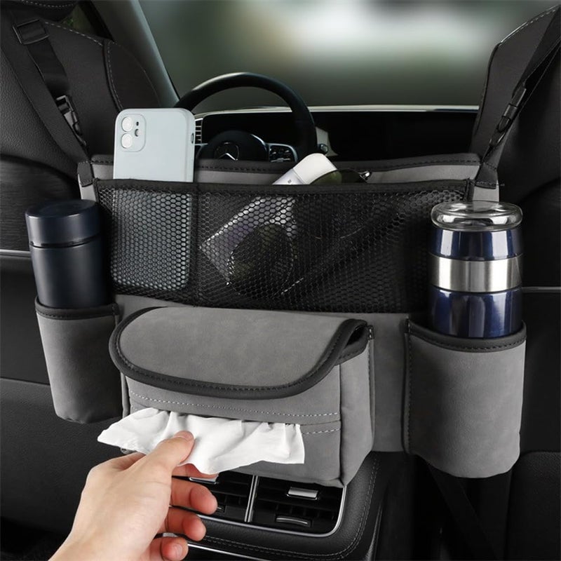 OtpOutopa Car Organizer, Blue, Rectangular, 2 Compartments, Faux Leather, Portable, Car Seat Storage Organizer, CADDY, Hanging Mount, Car Organization - Image 3