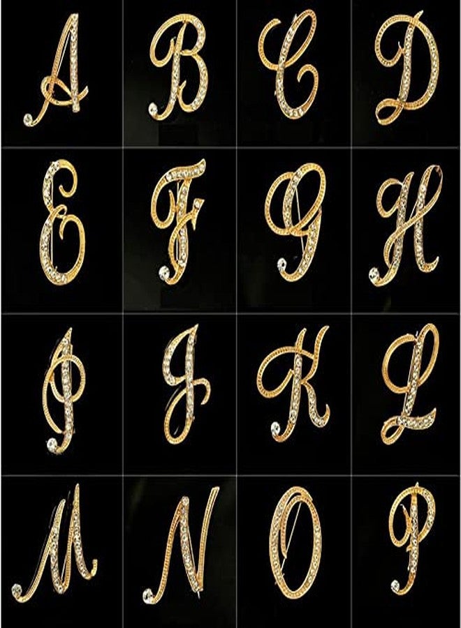 DSADKI A-Z Initial Pins 26 Letters Pins Gold Plated Metal Brooches - Clear Crystal Rhinestone Brooch Breastpin for Women, Alloy Steel, rhinestone - Image 5